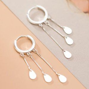 *NEW 925 Sterling Silver Chain Drop Hoop Earrings